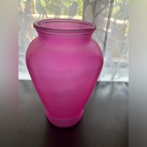 Vintage, frosted pink vase. 9”